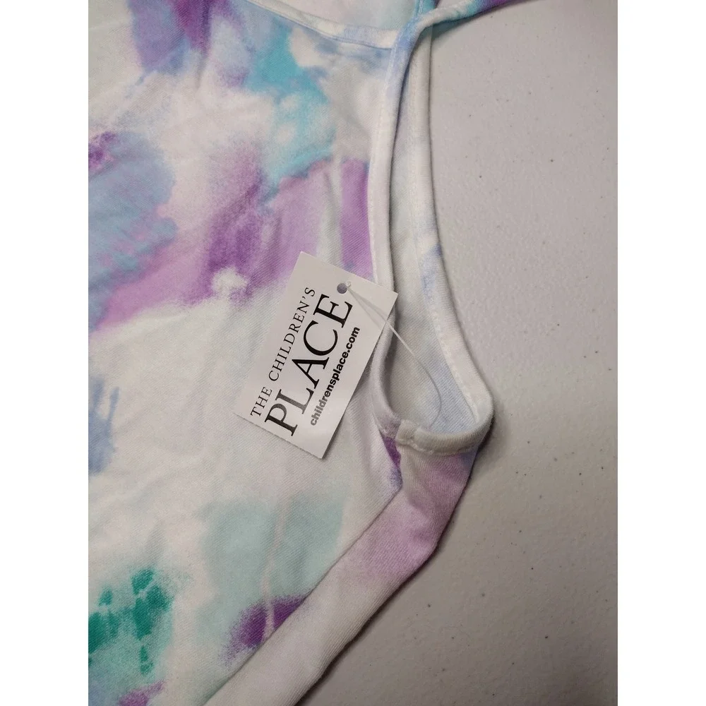 The Childrens Place Girls Tie Dye Strappy Tiered Ruffle Dress Purple Teal XXL 16 - Picture 4 of 5